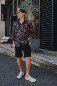 Botanical print shirt/Navy