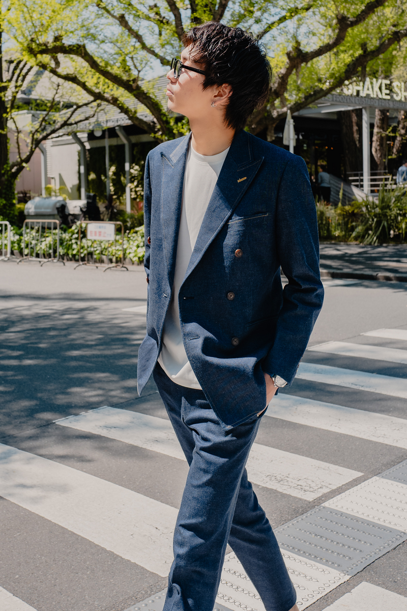 Denim Double Setup/Blue × Orange Stitch