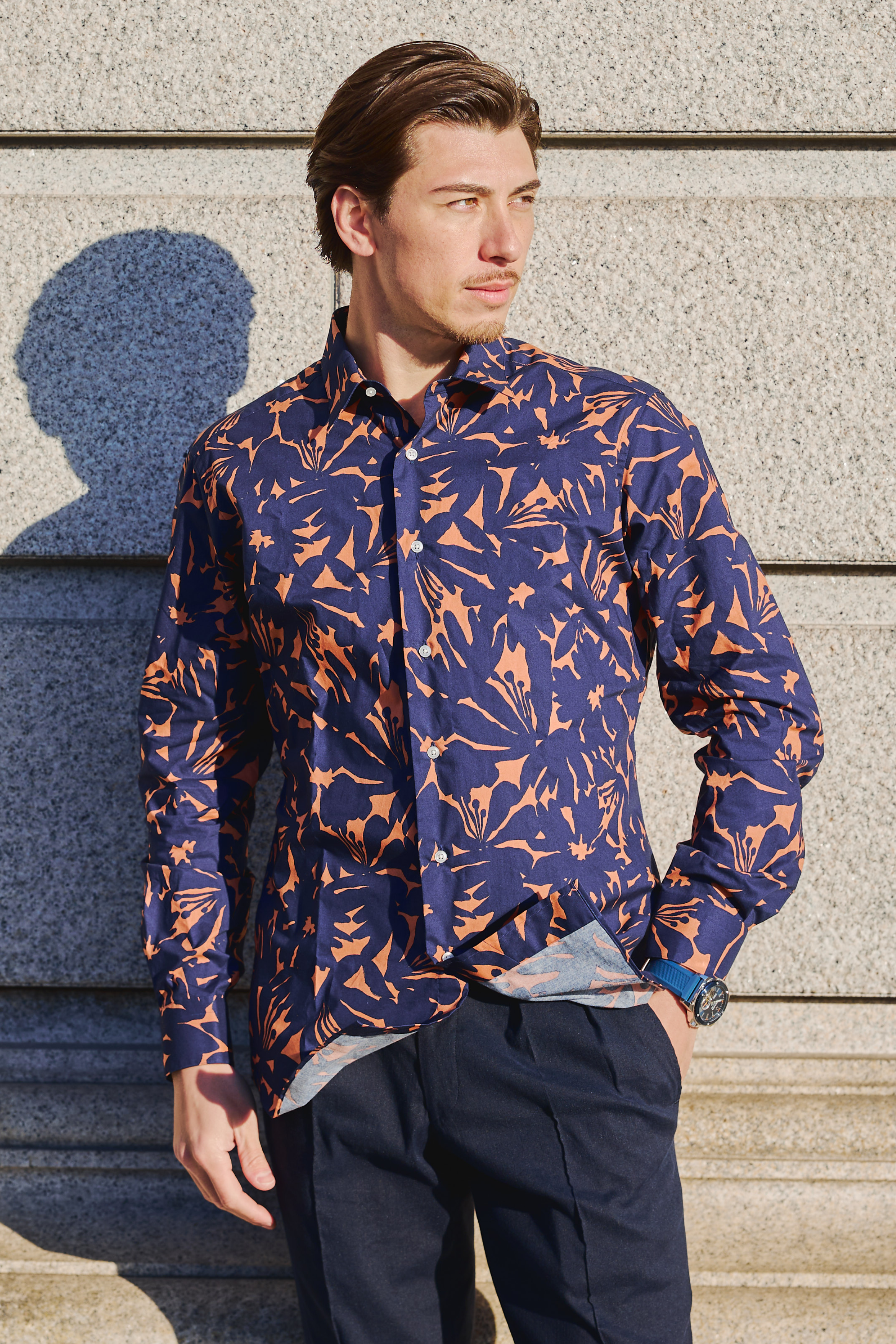 Botanical print shirt/Navy