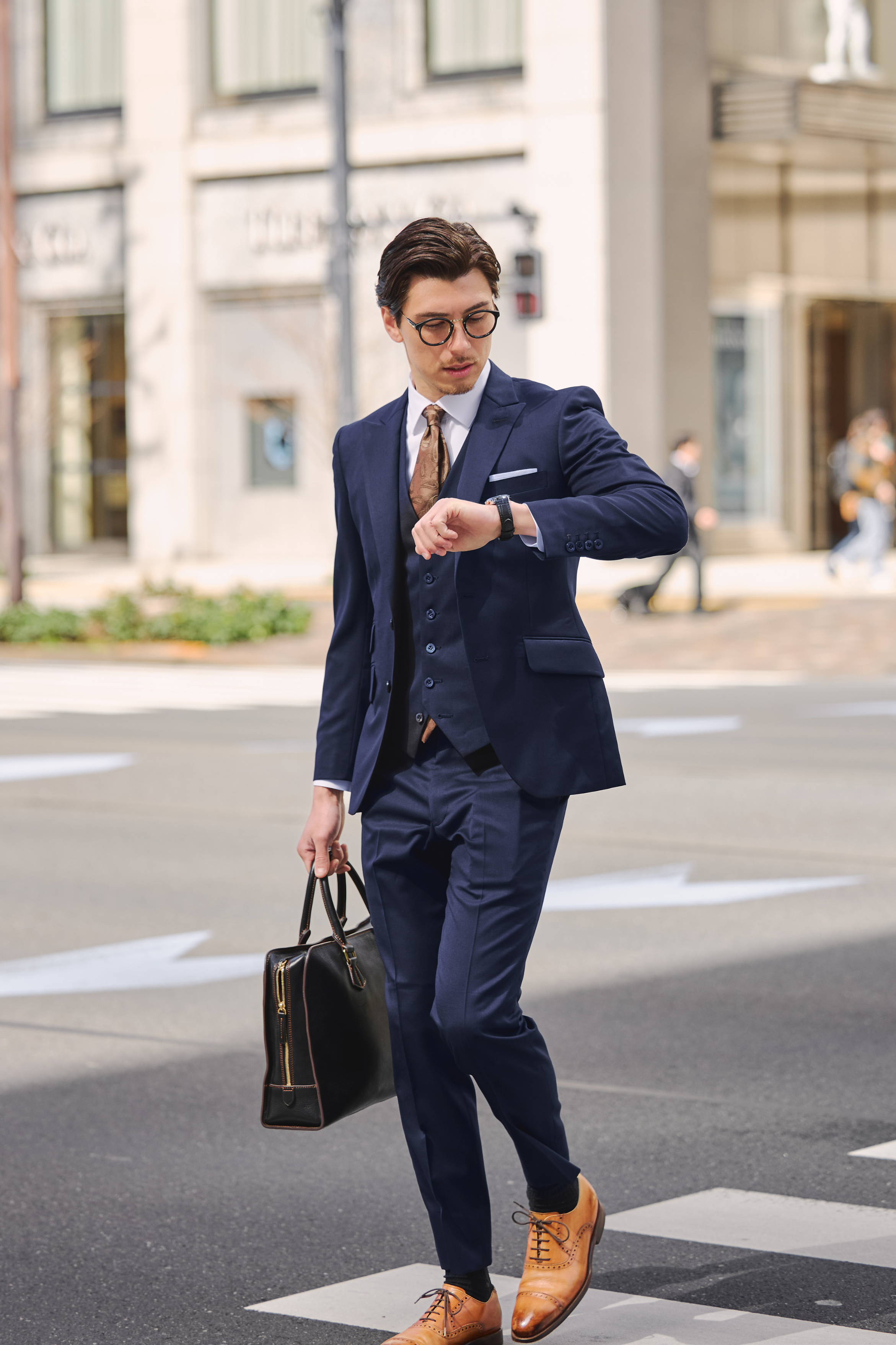 Basic Gloss Single 3P Suit/Navy