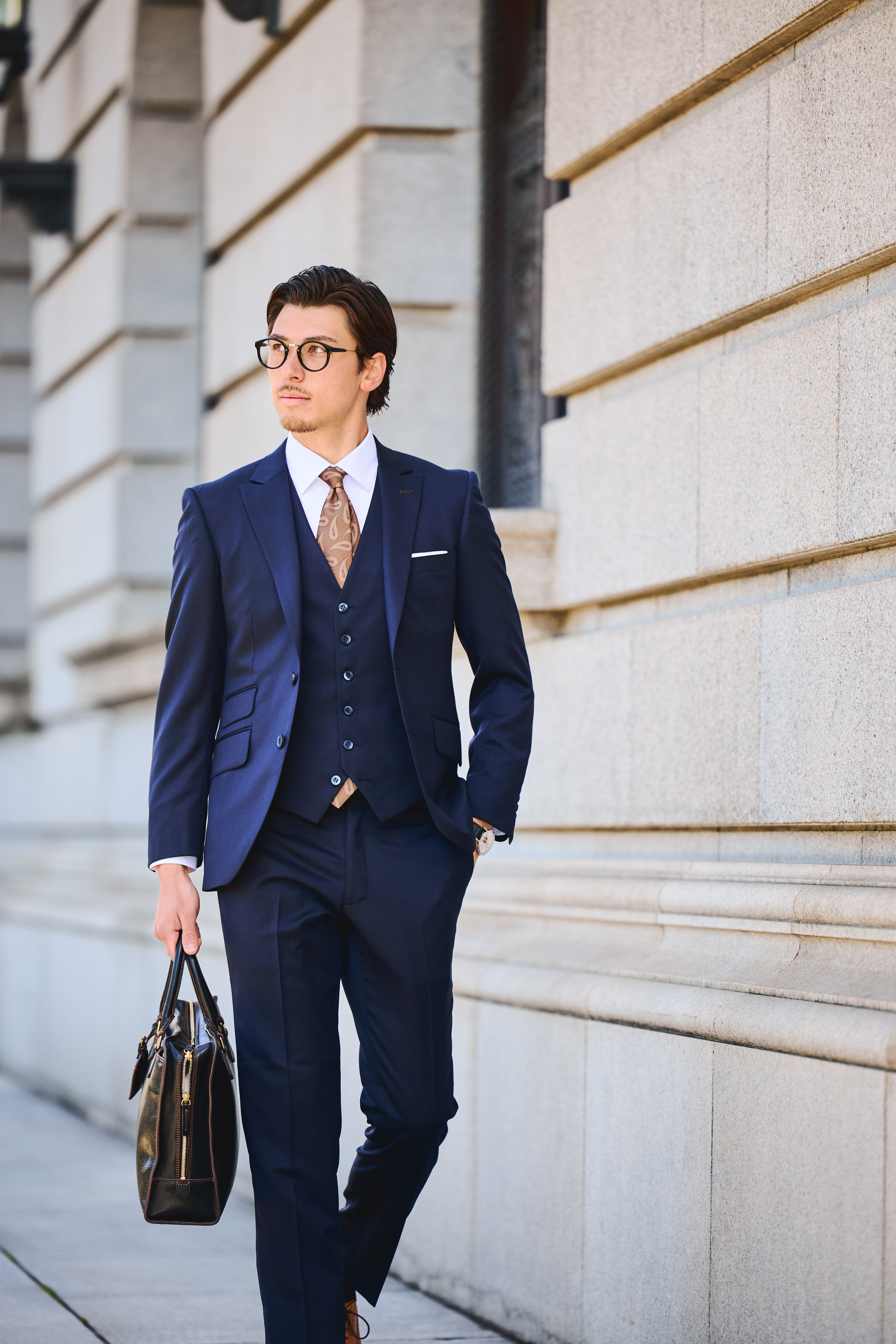 Basic Gloss Single 3P Suit/Navy