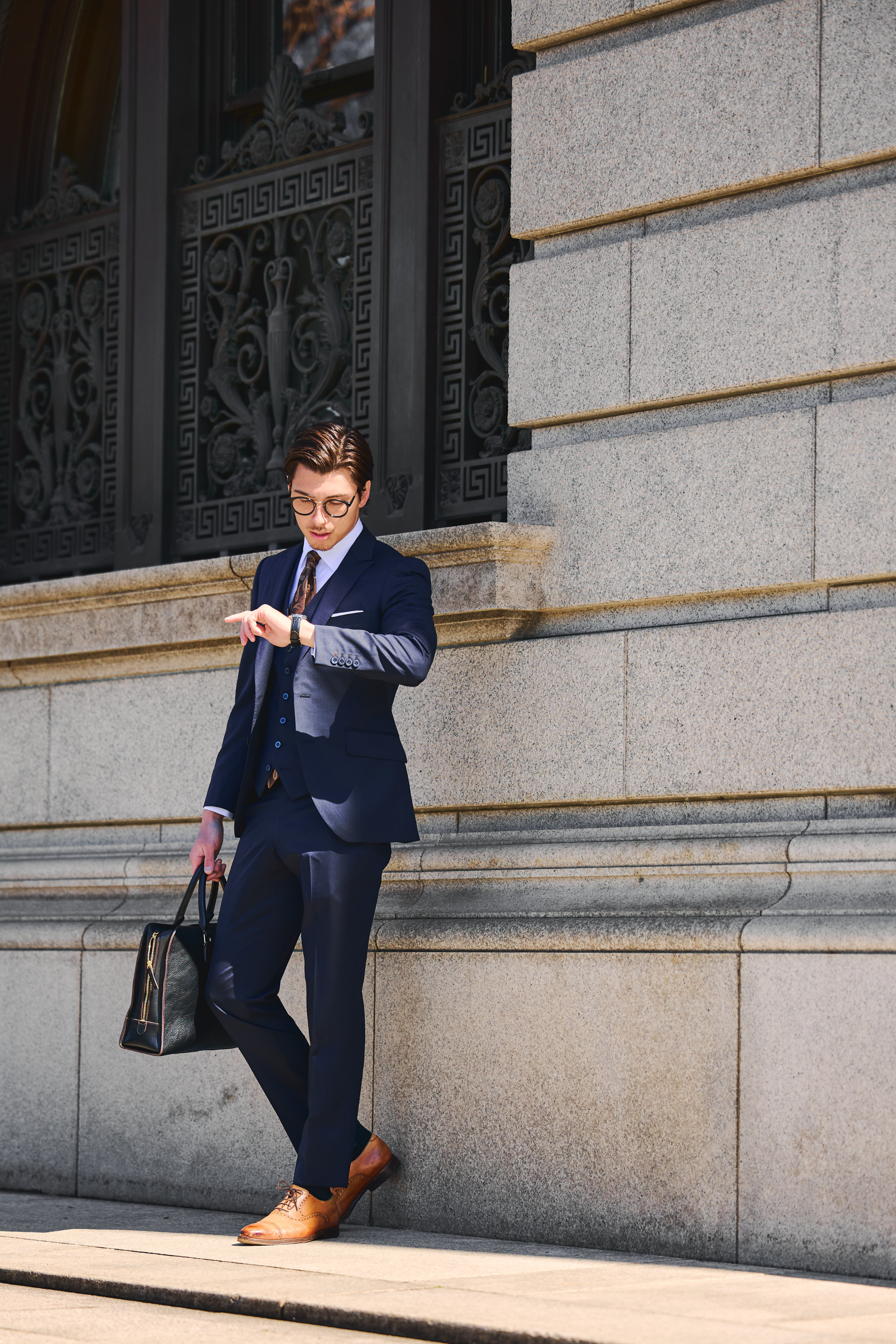 Basic Gloss Single 3P Suit/Navy