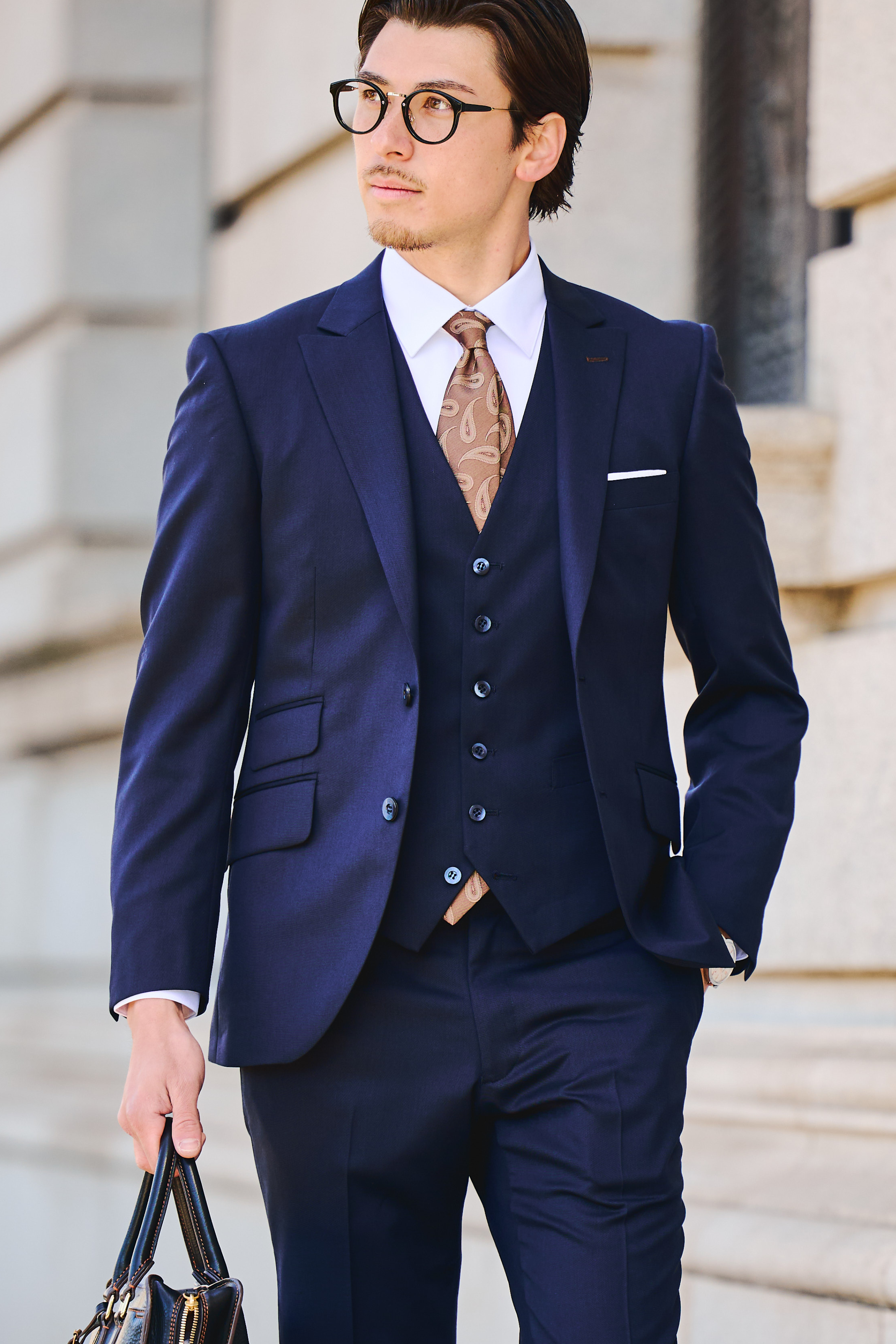 イタリア生地ネクタイ/ペイズリー柄ライトブラウン