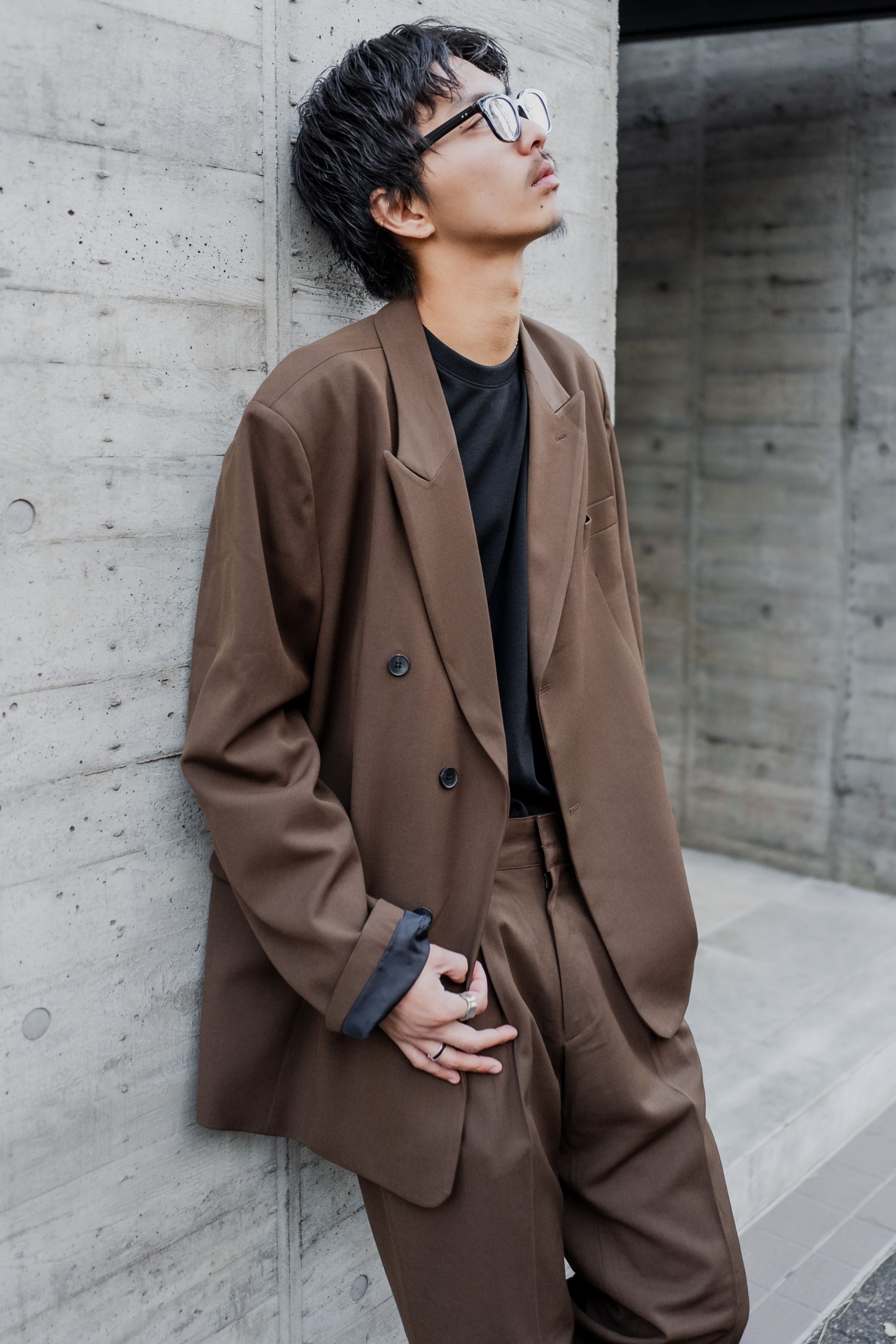 0909 ダブルスーツセットアップ　ブラウン48 CLASSICO TAPERED】【秋冬】6釦2掛けダブルスーツ 2タック