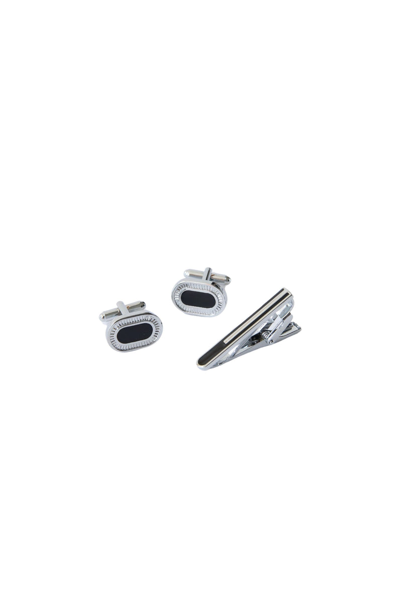 Cufflinks & TiePin Set/Ellipse Black