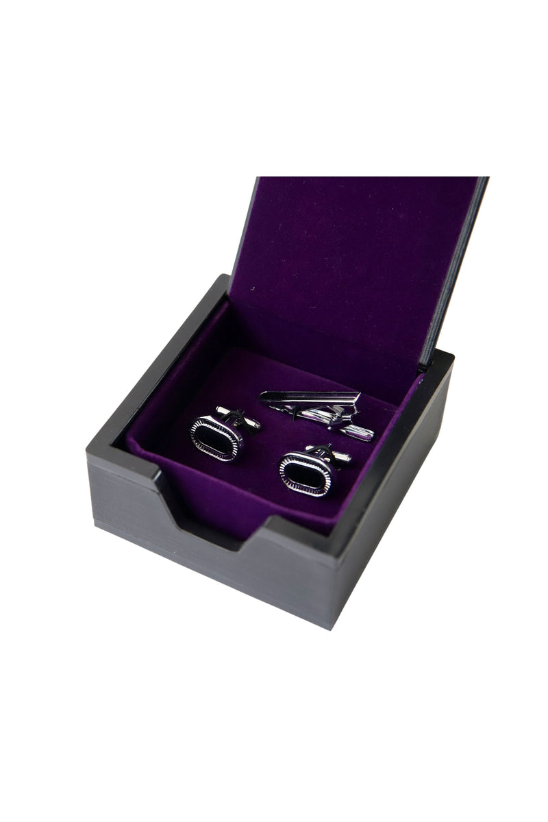 Cufflinks & TiePin Set/Ellipse Black