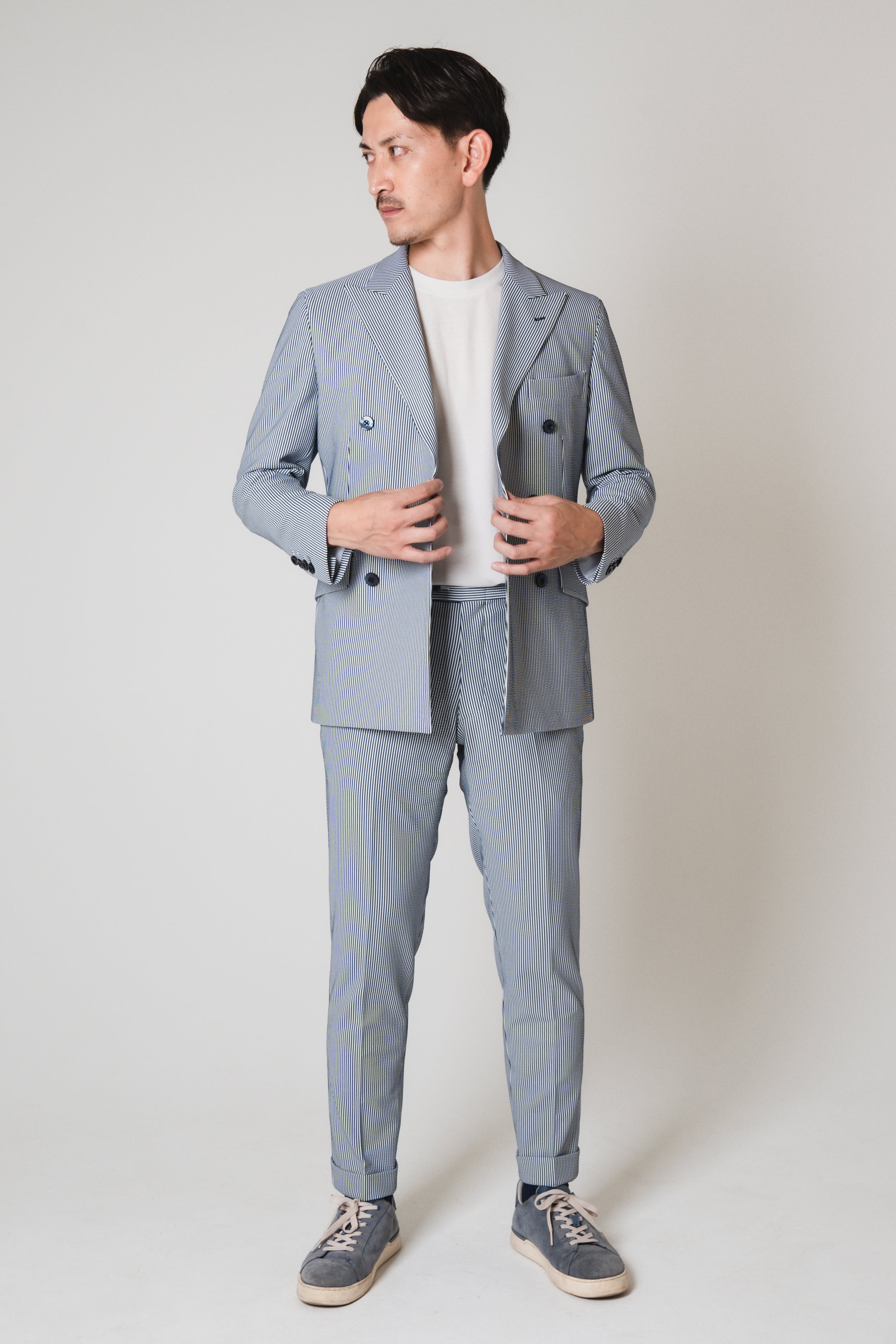 Seersucker Double Setup/Blue – PRIVE ONLINE